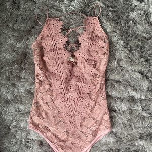 Rose pink lace body suit